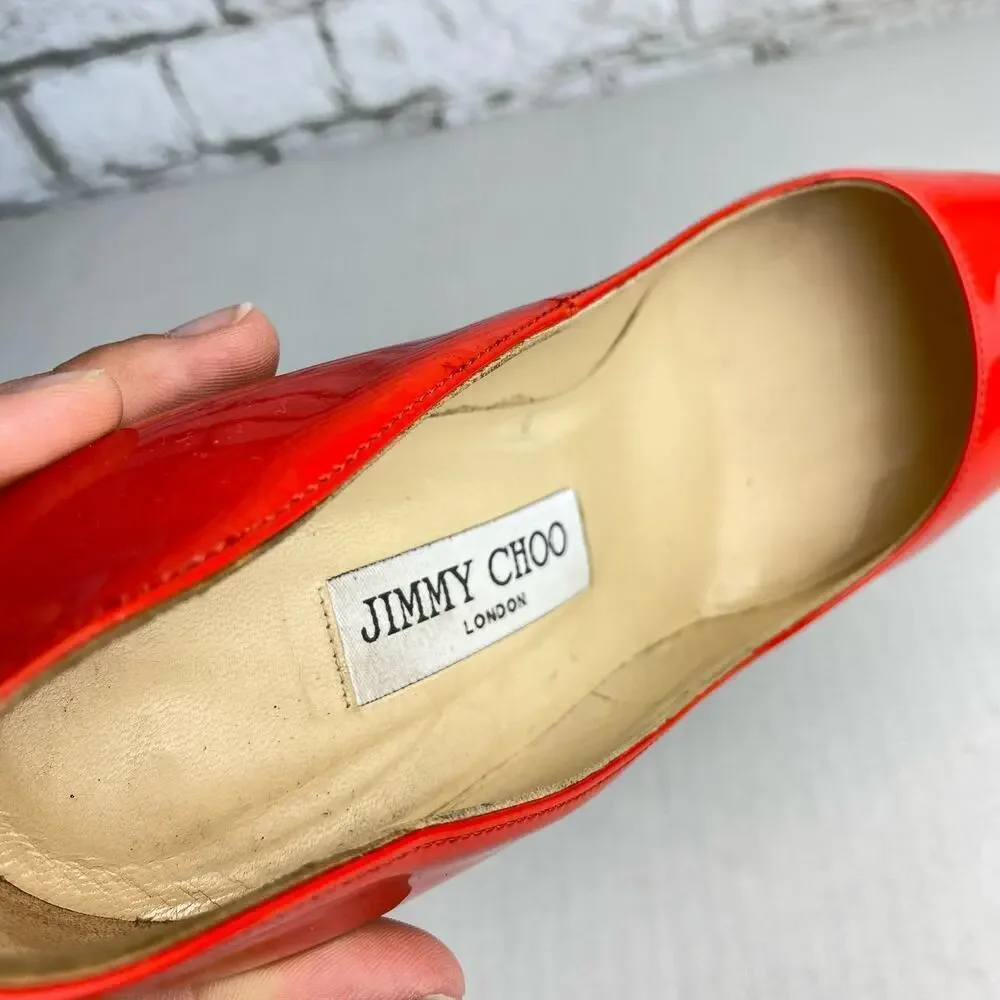 Jimmy Choo Heels Pumps Point Toe Stiletto Shoes Patent Leather Red 38 8 - Picture 14 of 15